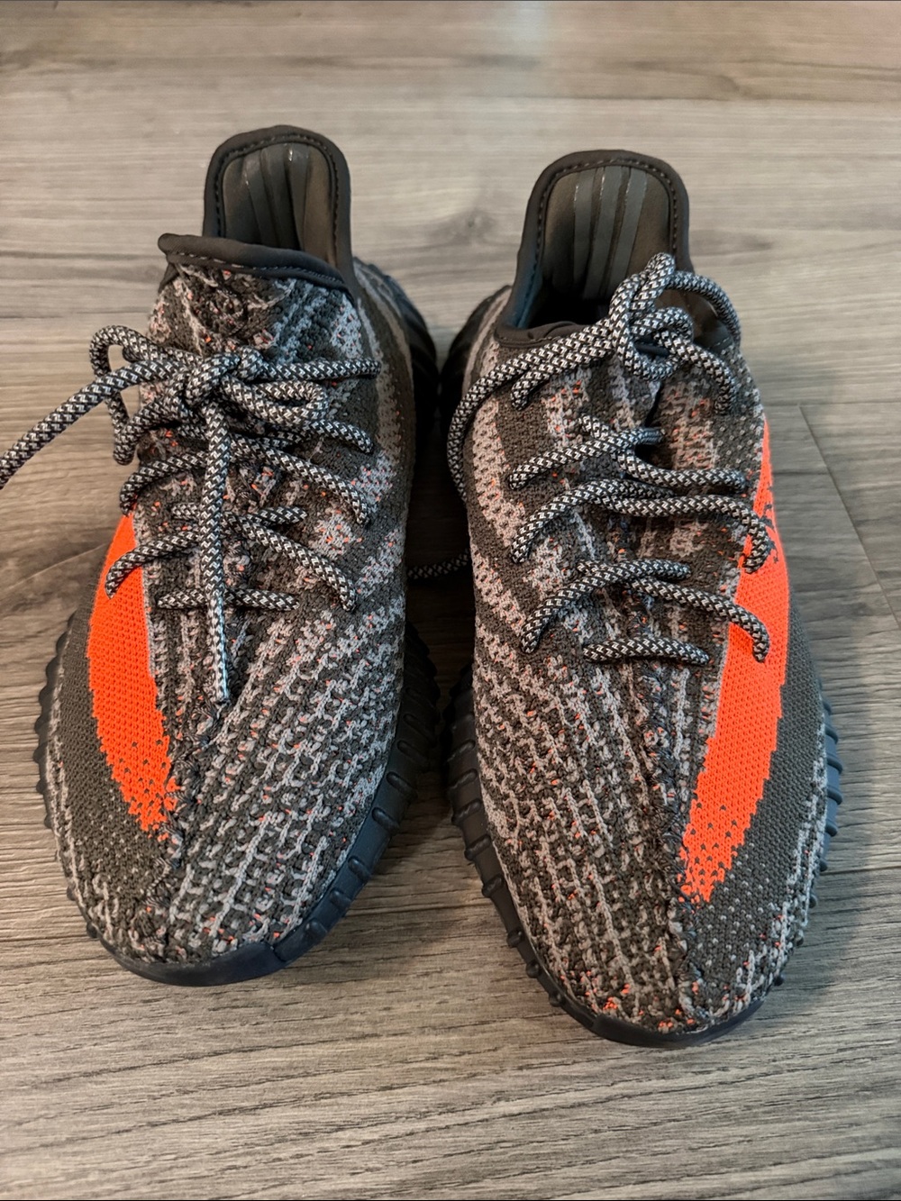 Yeezy split-350 Gray Knit Sneakers with Bright Orange Stripe